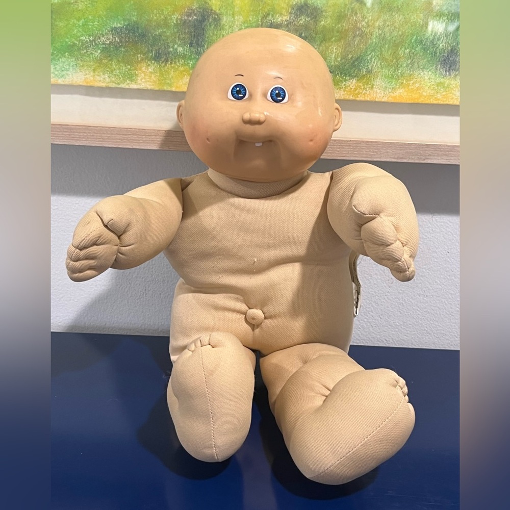 Cabbage Patch Kids Newborn Baby Doll Bald Blue Eyes Tooth Dimples 1985 Vintage